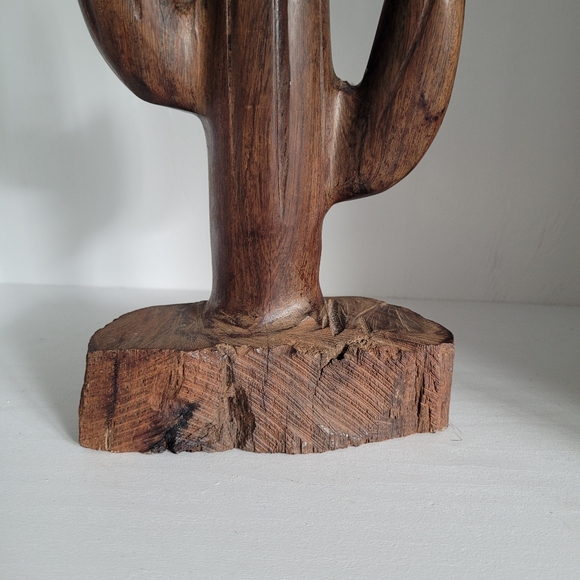Vintage Mid-Century Large Carved Ironwood Saguaro Cactus with Bird of Prey/Hawk - Picture 7 of 16